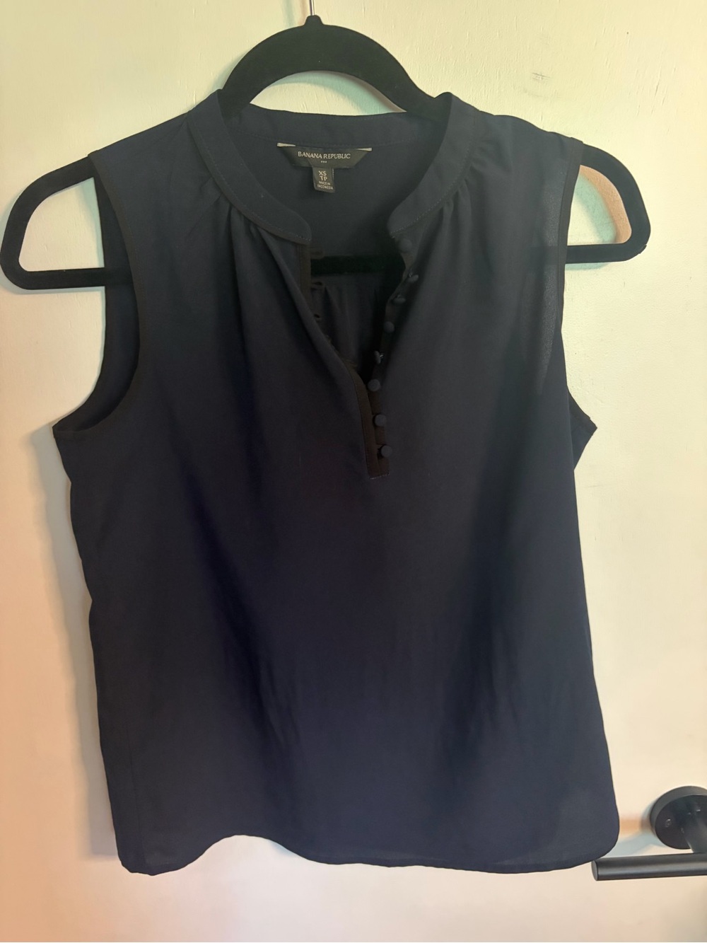 Banana Republic Navy Sleeveless Button-Detail top